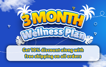 Promotional graphic for a 3-month wellness plan with a blue background and palm trees.