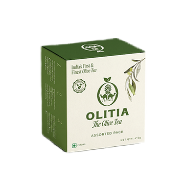 Olitia olive tea packaging on a white background